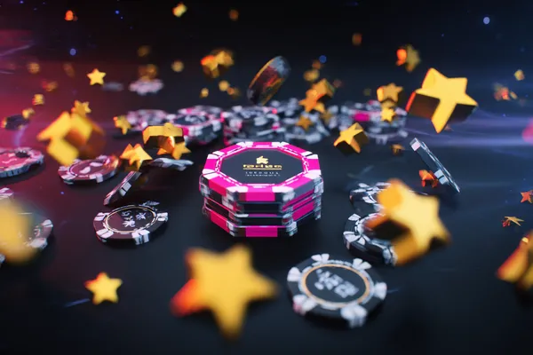 A glowing roulette wheel with cascading chips, symbolizing the engaging live and instant-win games available on HOKI678.